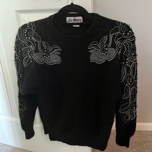 vintage black womens embellished sweater lambs wool and angora sz S